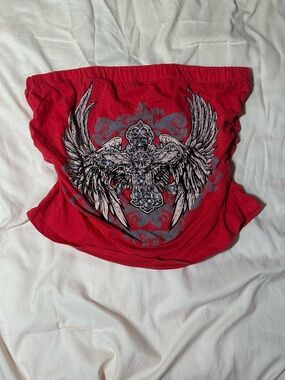 Y2K red graphic gothic tube top